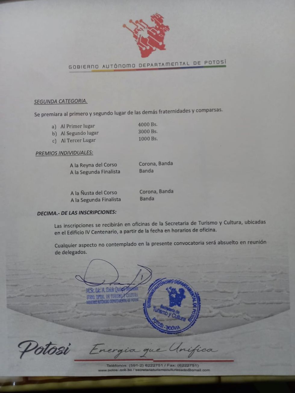 Convocatoria de la Gobernación.
