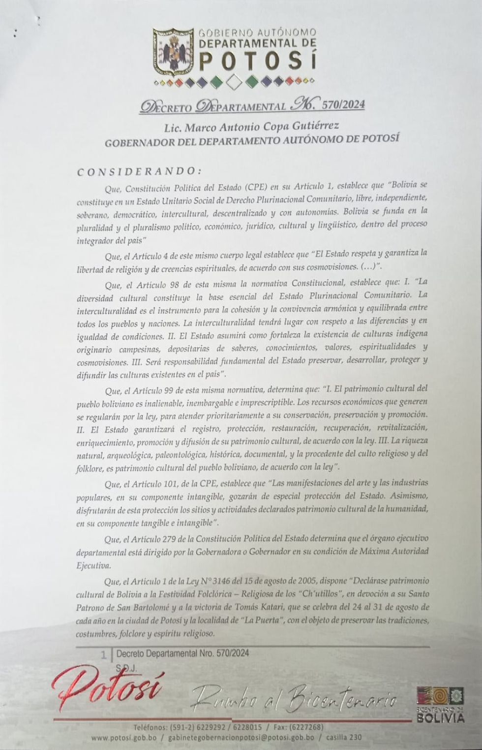 Decreto Departamental. GADP