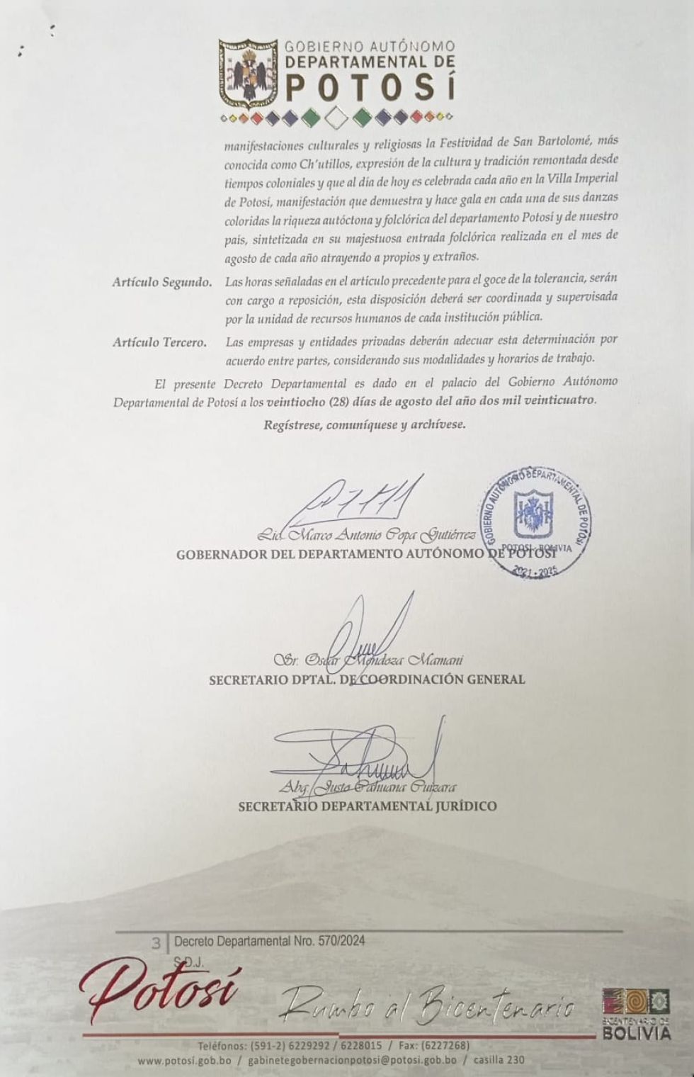 Decreto Departamental. GADP