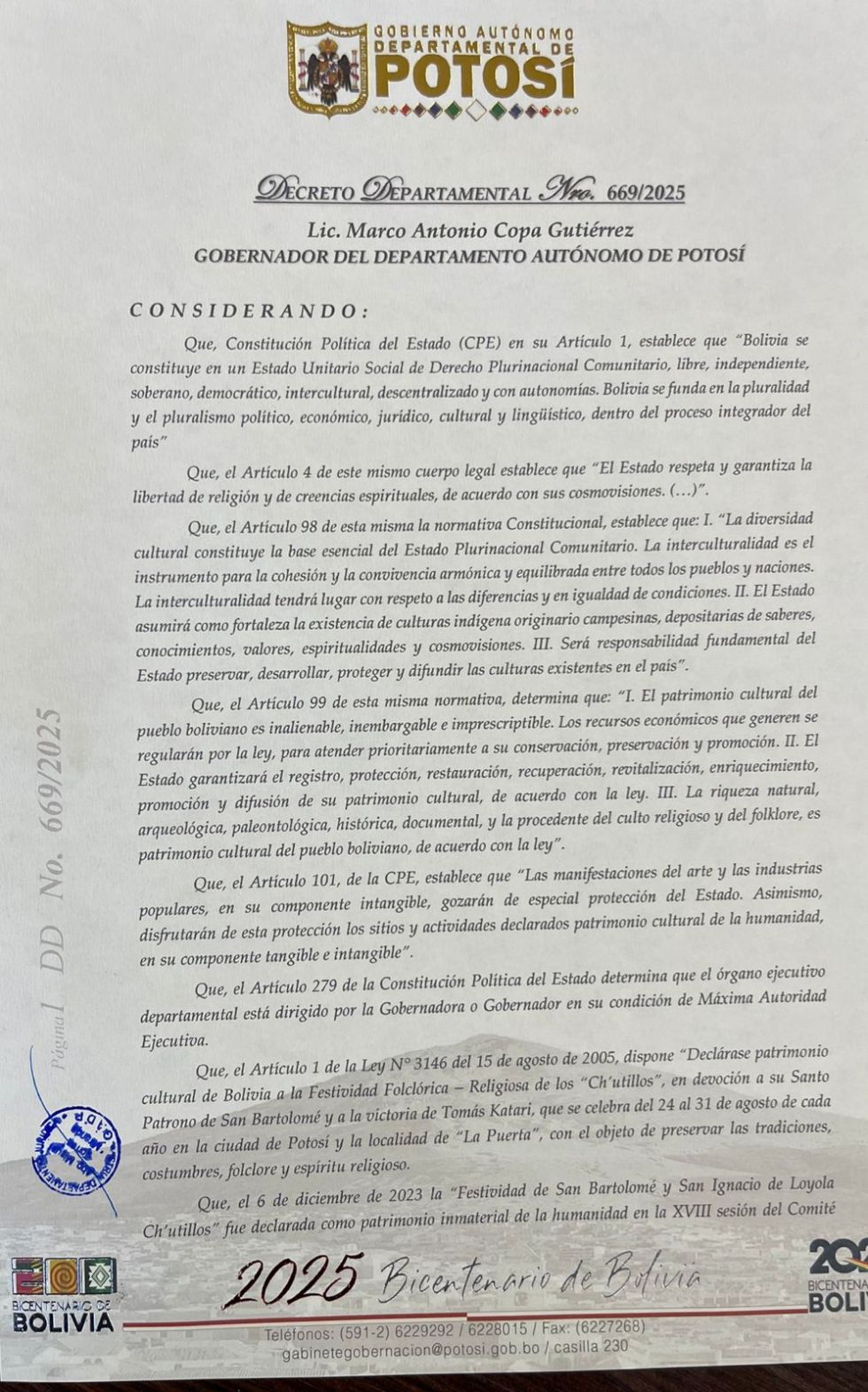 Decreto Departamental. GADP