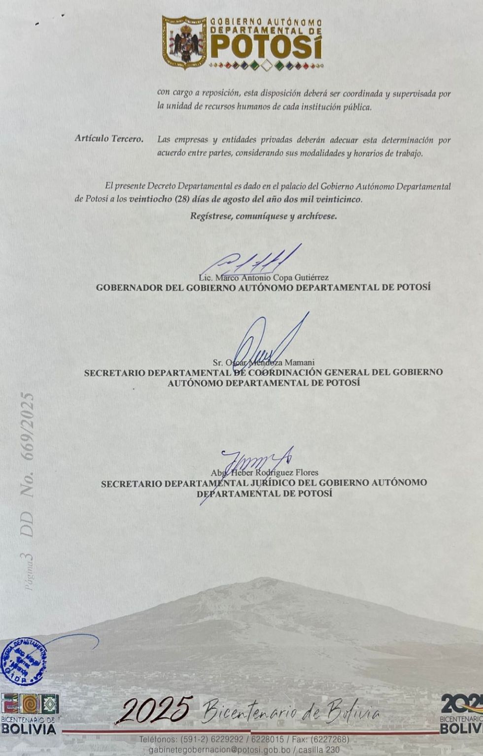 Decreto Departamental. GADP