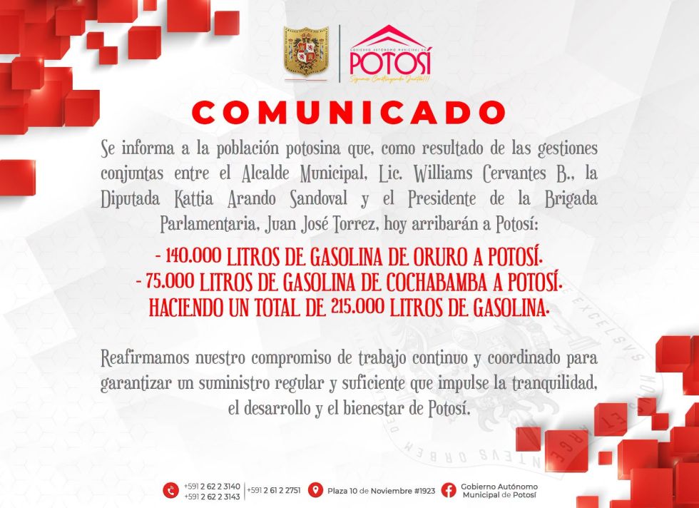 Informan de la llegada de combustible para Potosí