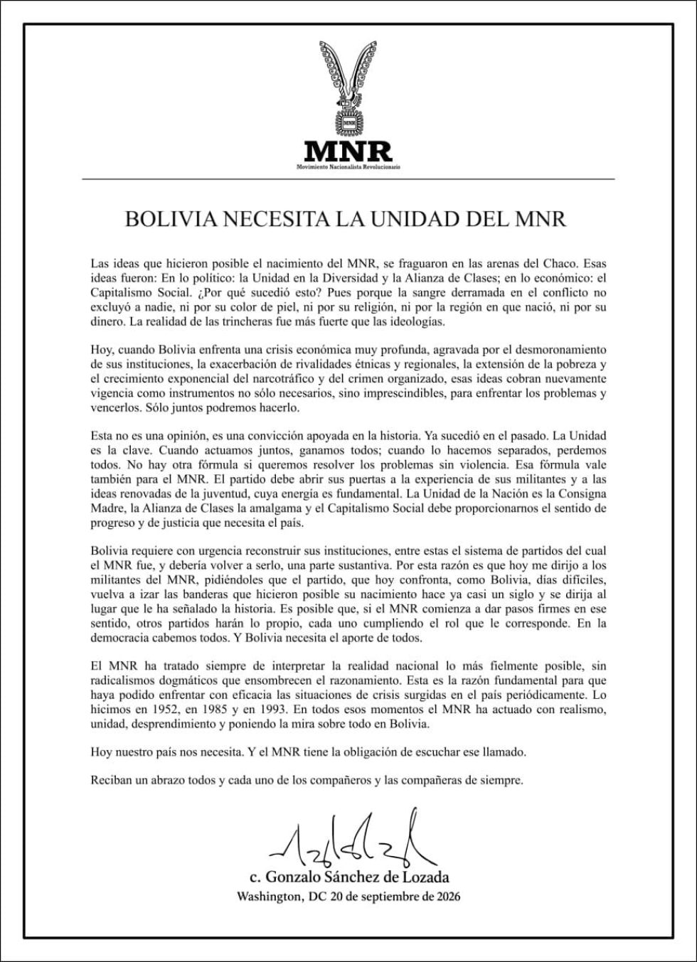 Pronunciamiento del expresidente de Bolivia 